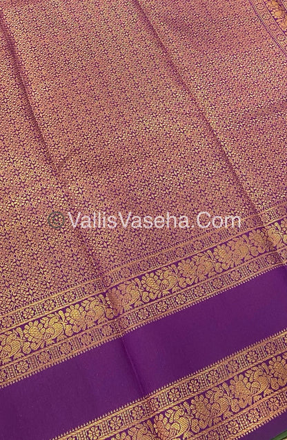 Kanchi Semi Silk - Mayil & Chakkaram design - Green with Purple - VVKSS001