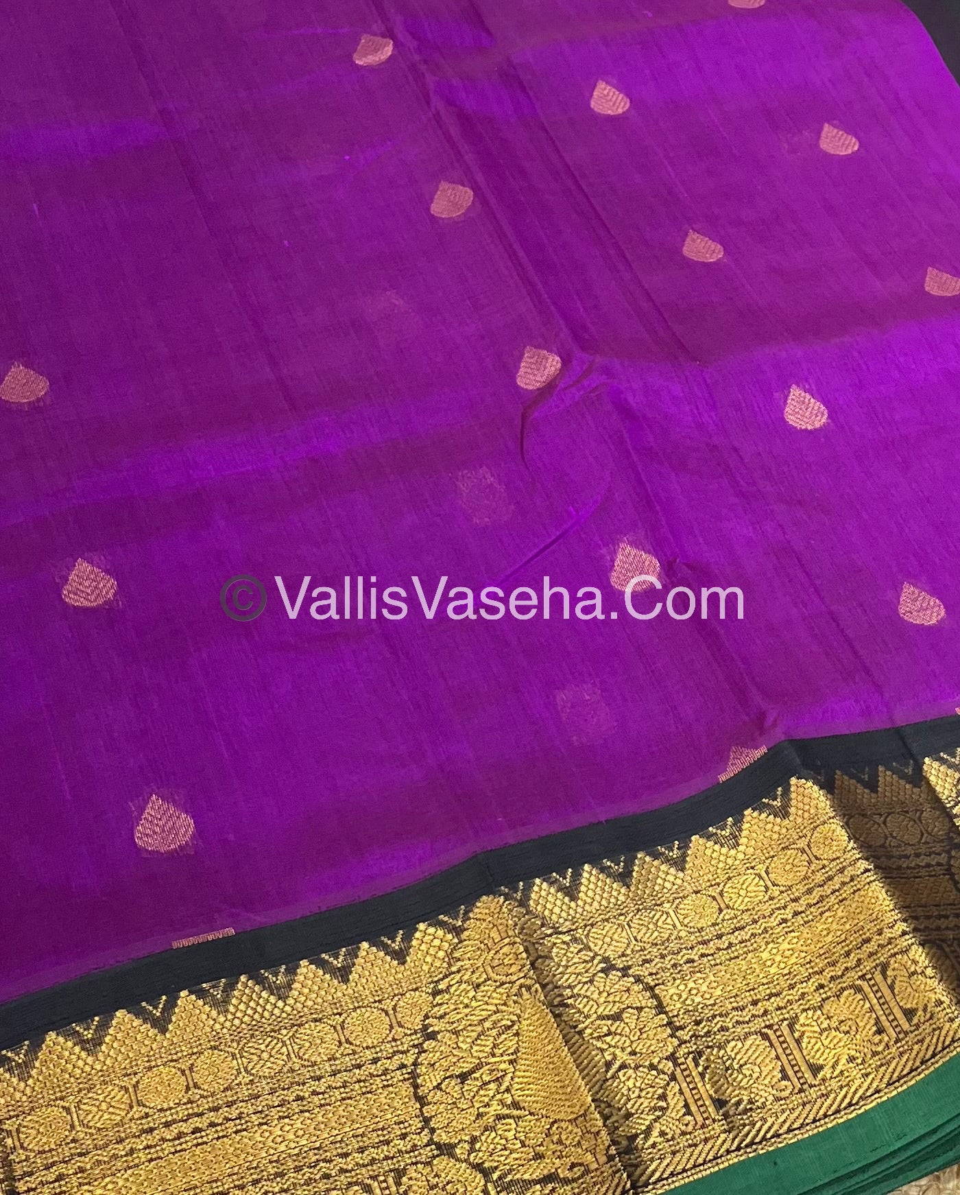 Pure Korvai Silk Cotton Saree - Purplish Pink with Black - VVKSC019