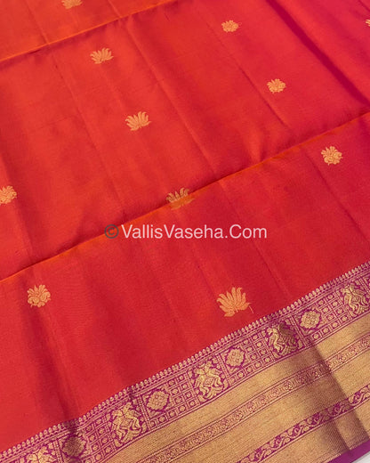 Pure Soft Silk Saree - Peachish  Orange & Pink Combo - VVPSS048