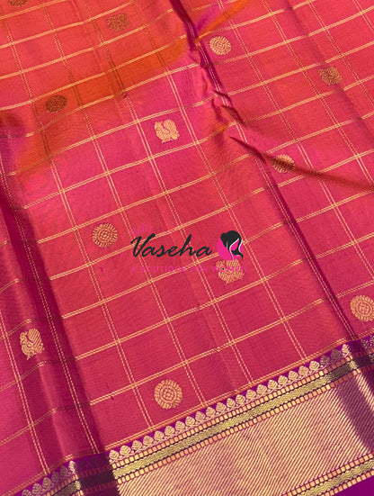 Pure Kanchipuram Silk Saree - Dual Tone Peachish Pink  & Pink  Combo - VVPS040