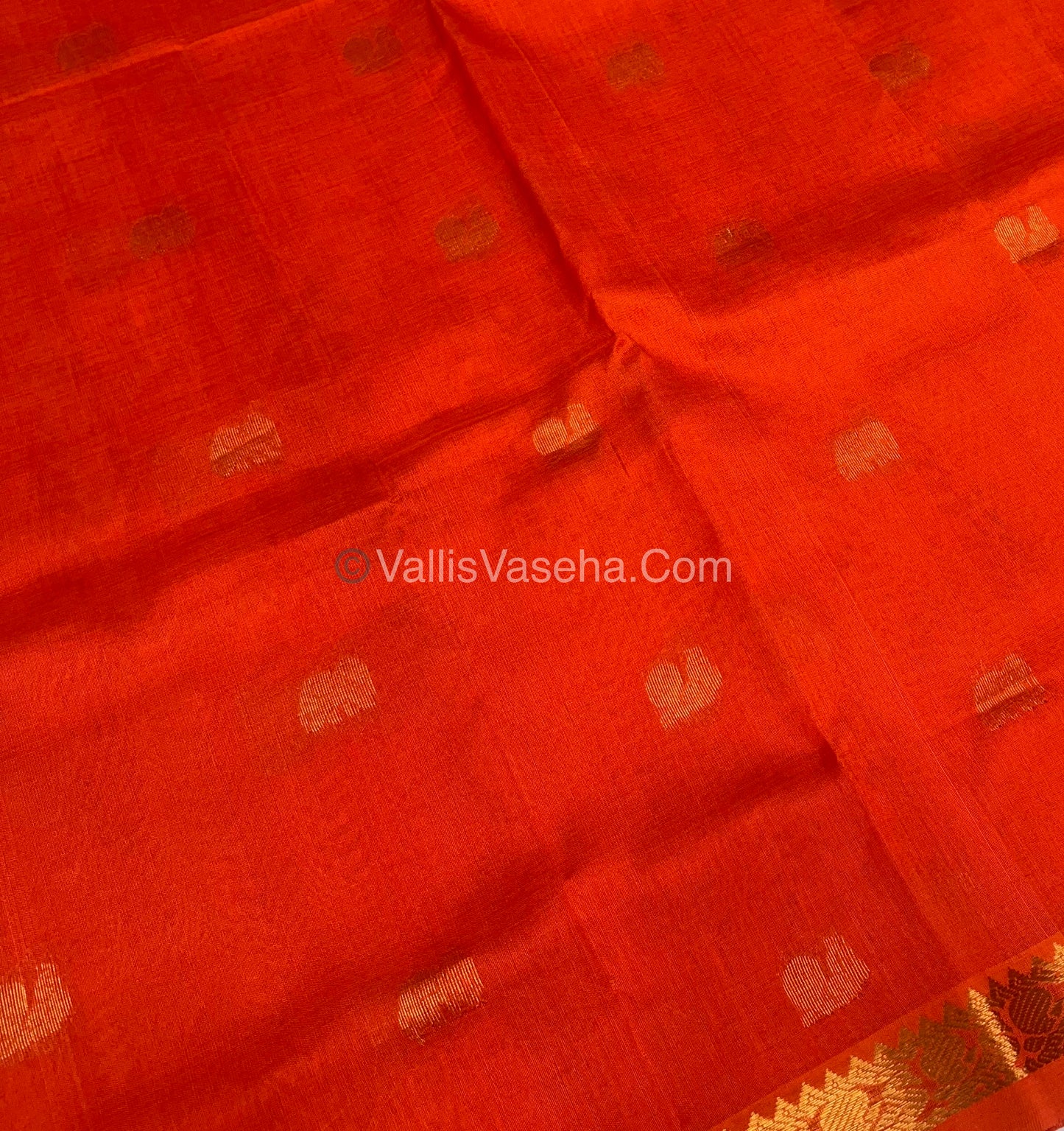Pure Silk Cotton Saree -  Mayil & Elephant Design - Orange - VVMES001
