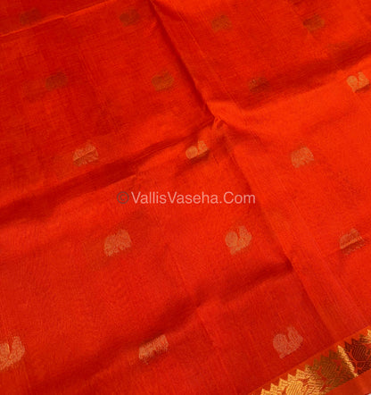 Pure Silk Cotton Saree -  Mayil & Elephant Design - Orange - VVMES001