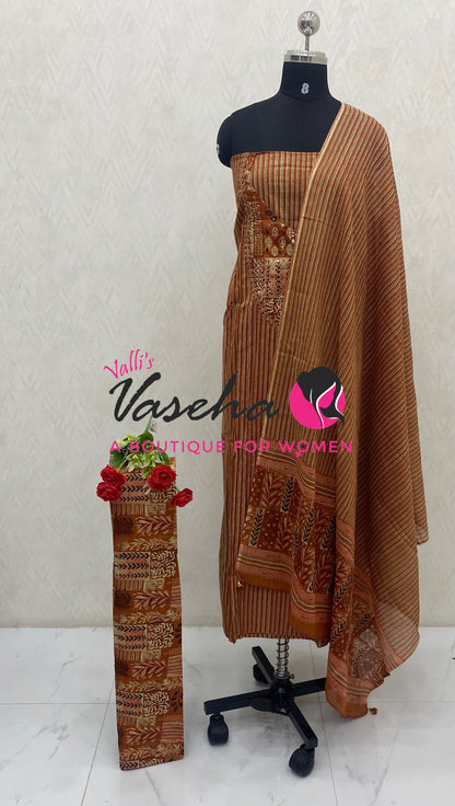 Unstitched Material | Fancy Cotton Material |Rust Orange Shade | VVUSM086￼