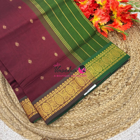 Semi Silk Cotton Saree | Double Leaf Butta Design |VVSSC016