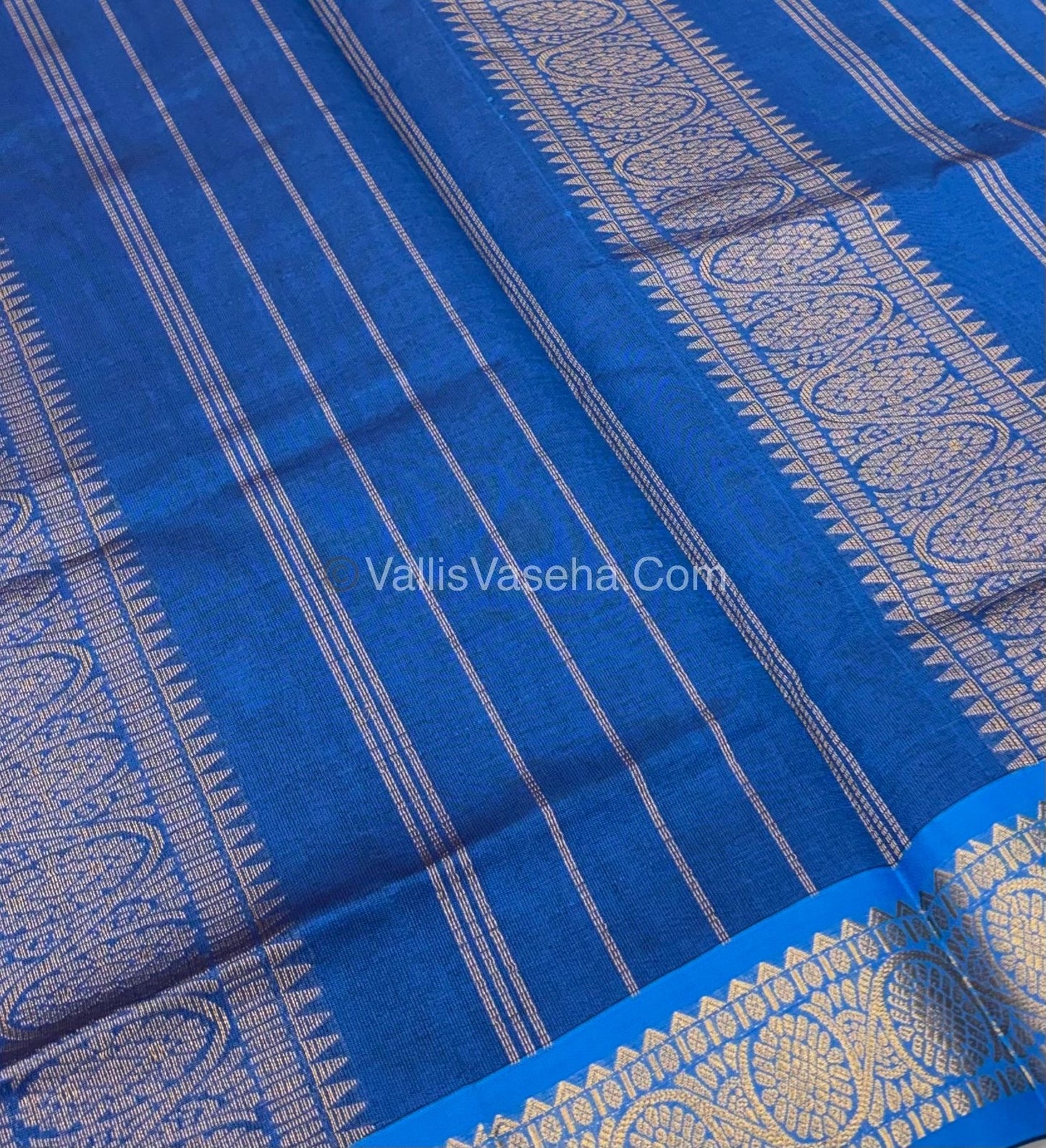 Semi Silk Cotton Saree - Green With Blue Shade - VVSSC007