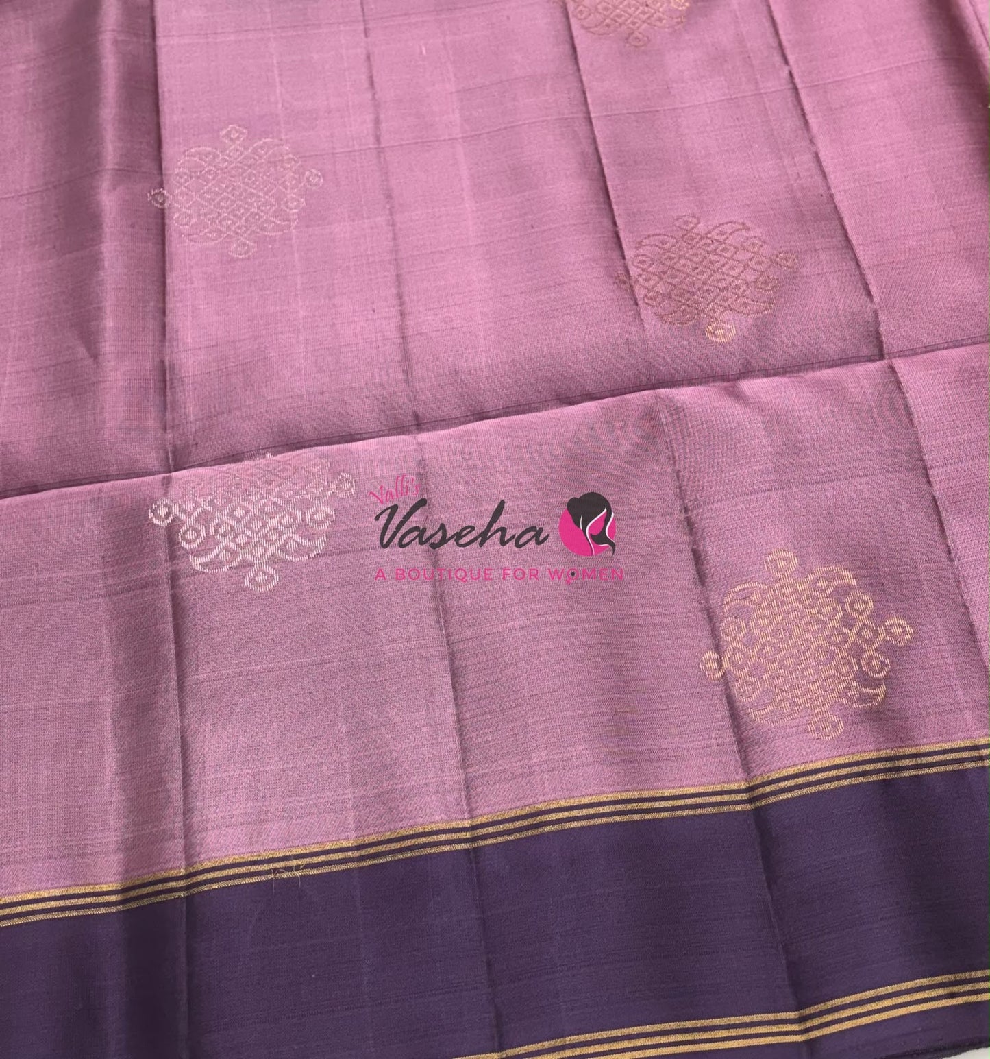 Pure Soft Silk Saree - (1.75 Warp) Kolam Design - Shade Of Onion Pink & Purple Shade - VVPSS074