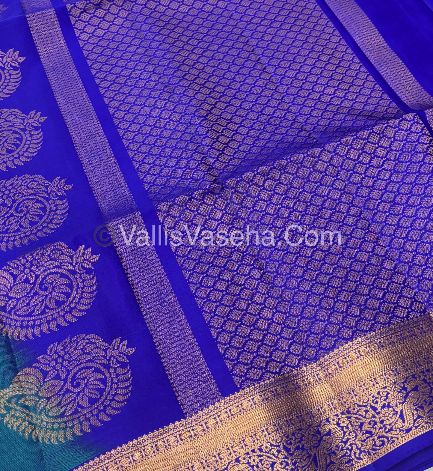 Pure Soft Silk Saree - Blue To Blue - Velum & Mayilum - Kanchi Border - VVPSS015