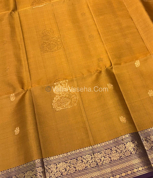 Pure Soft Silk Saree - Kanchi Border - Mustard Yellow & Dual Tone Purple Combo - VVPSS046