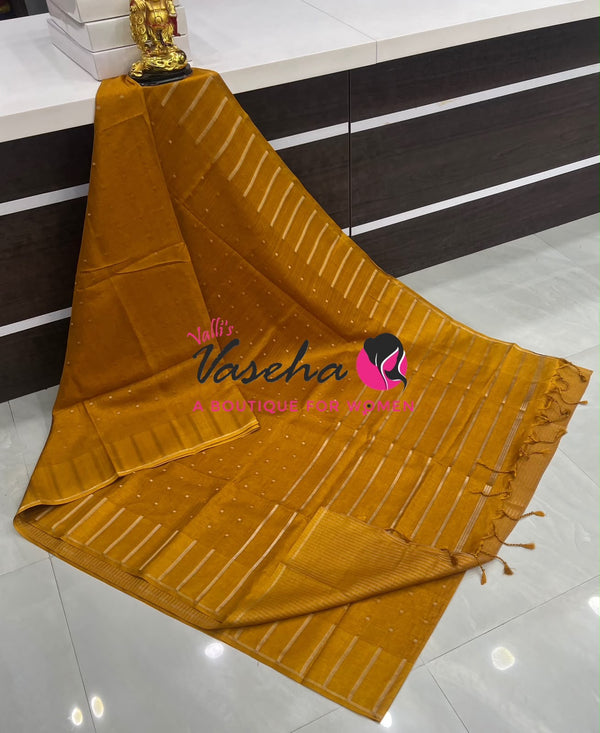 Semi Matka Tussar Silk Saree | Double Blouse | Yellow Shade |VVSTS052