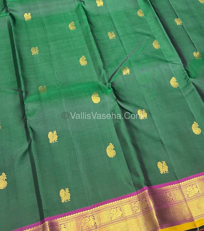 Pure Kanchipuram Silk Saree - Green with Pinkish Purple Shade - VVPS010