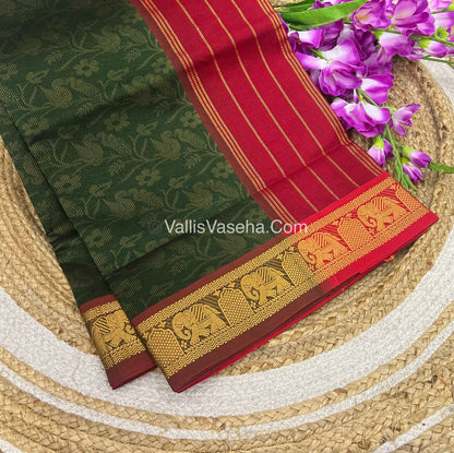 Semi Silk Cotton Saree - Dark Green With Reddish Maroon Shade - VVSSC007