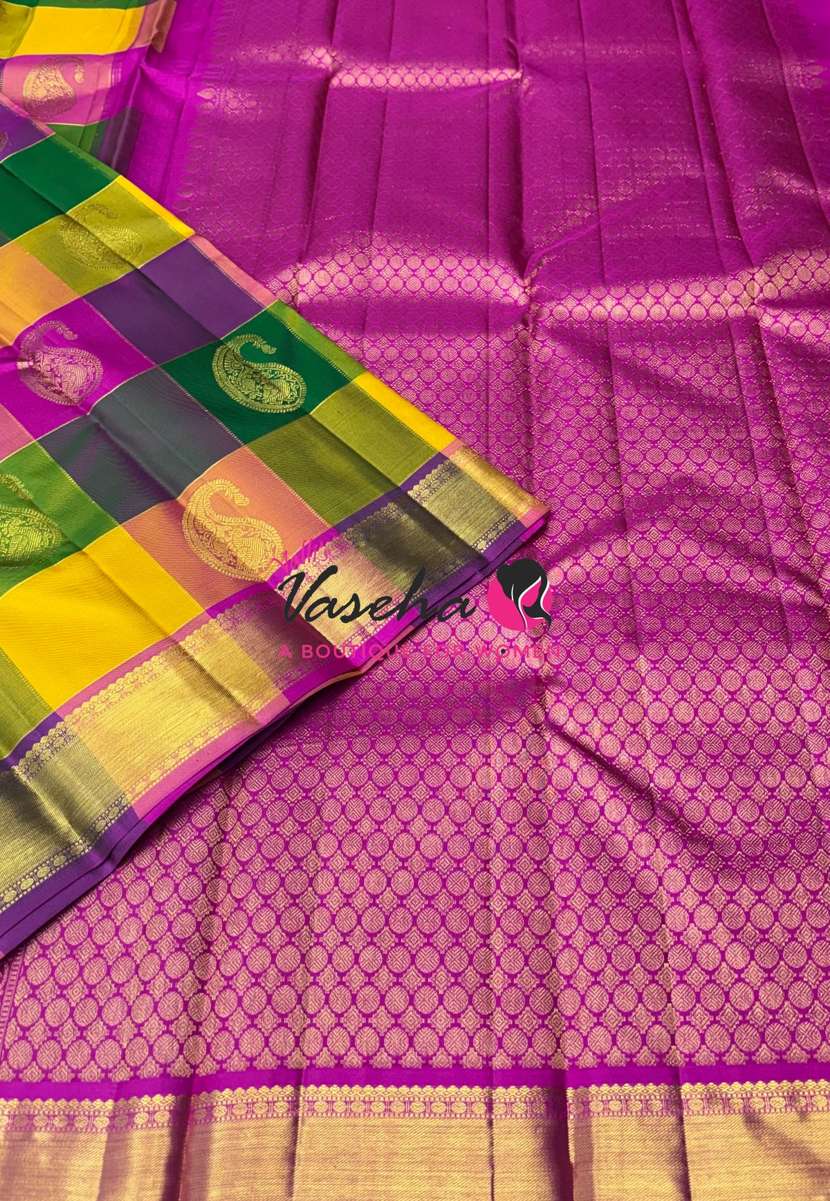 Pure Kanchipuram Silk Saree | Pazhum Pazhamum Checks |VVPS017