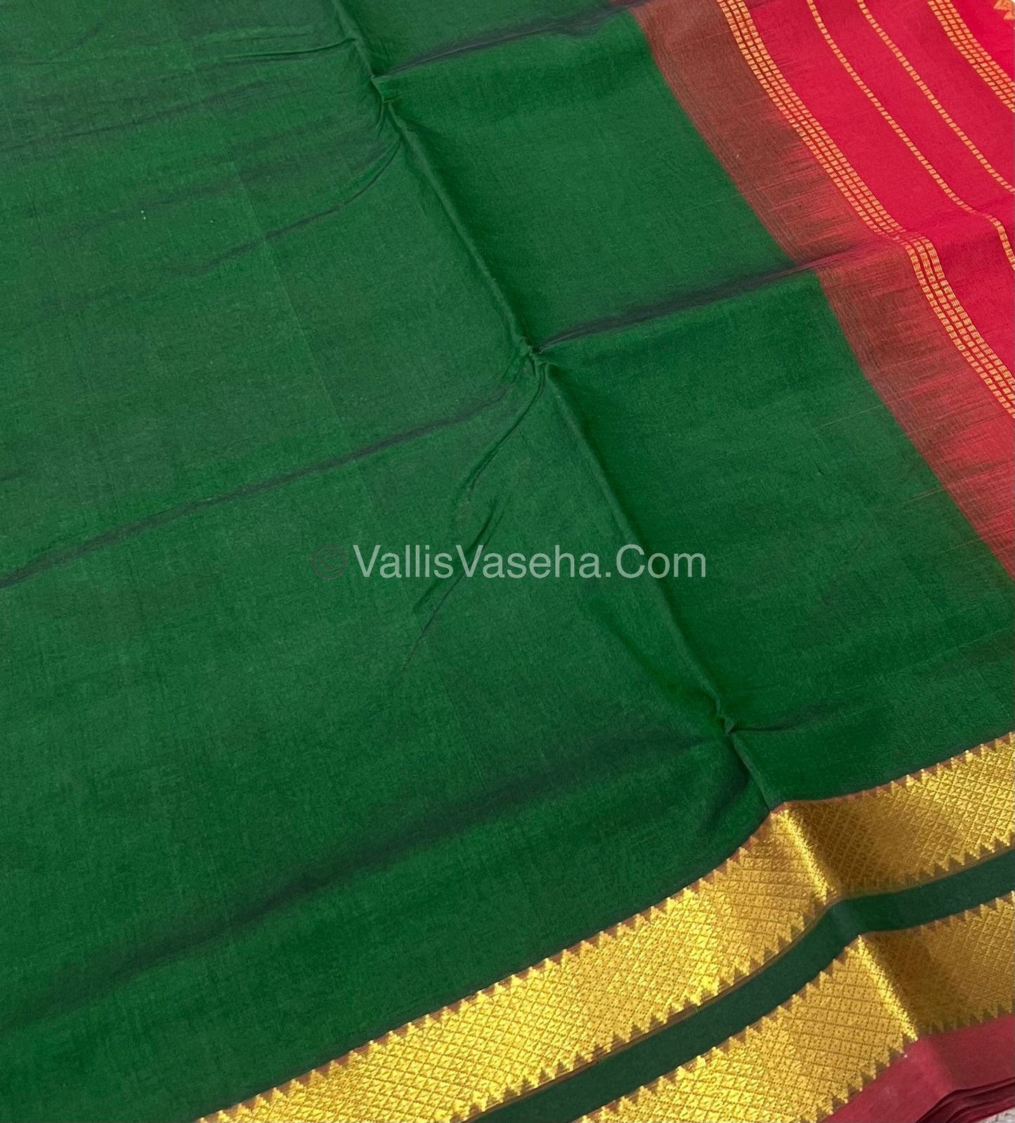 Pure Silk Cotton Sarees -  Green With Red - VVPSC003