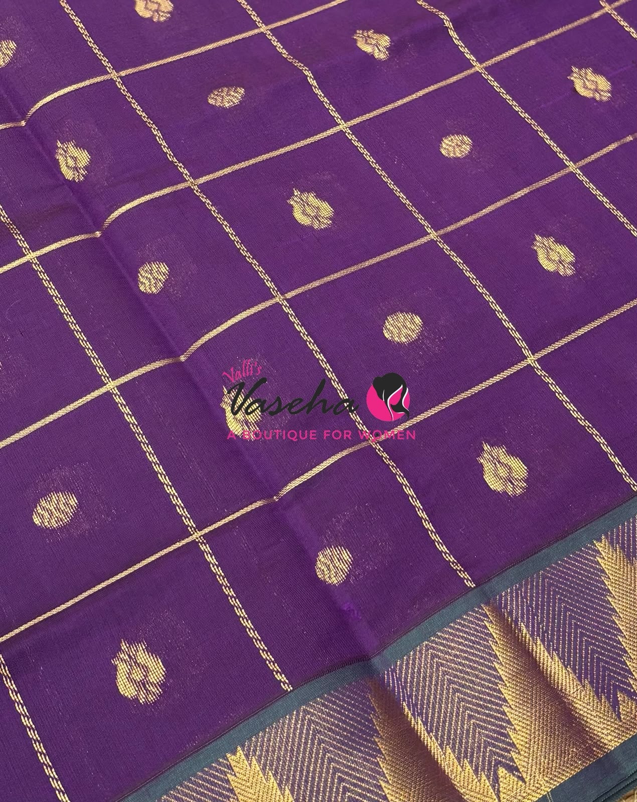 Semi Silk Cotton Saree - Checked Pattern with Butta  - VVSSC012