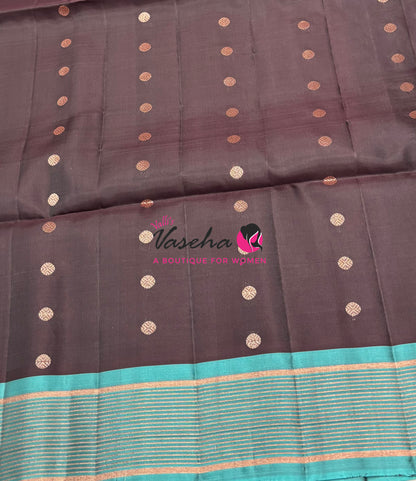 Half Mixed  Soft Silk Saree - (1.75 warp)Brown & Blue - VVPSS090