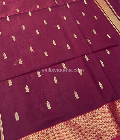 Pure Maheshwari Silk Cotton Saree -  Maroonish Wine Color - VVMSC003