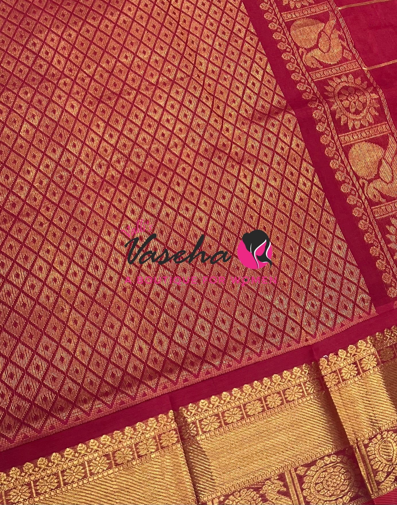 Pure Silk Cotton Saree - Mayil & Chakkaram Design - Brown With Red VVMC001