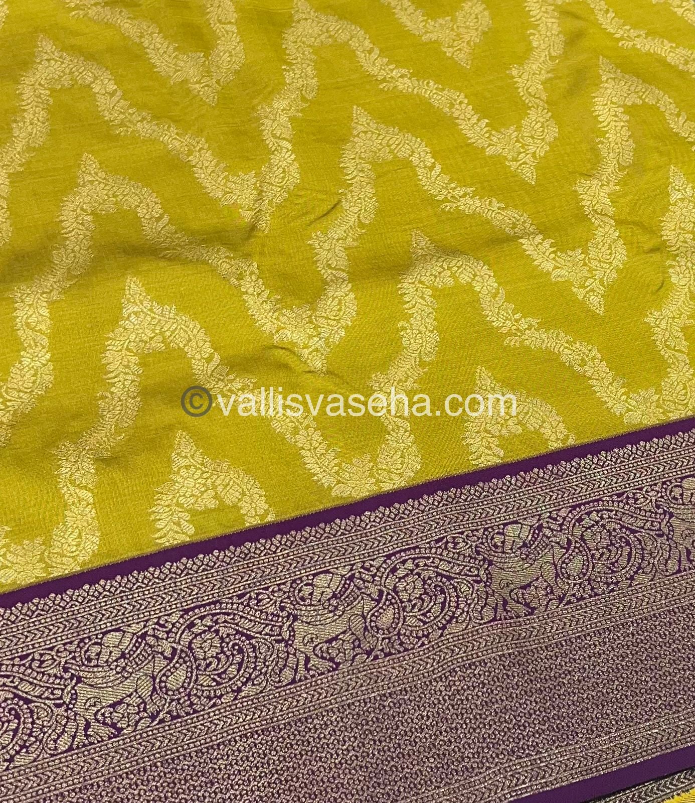Semi Kanchi Silk - Mahendi Green & Purple Shade  - VVSKS004