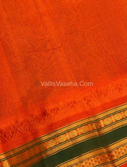 Pure Korvai Silk Cotton Saree - Blue  with Orange- VVKSC030