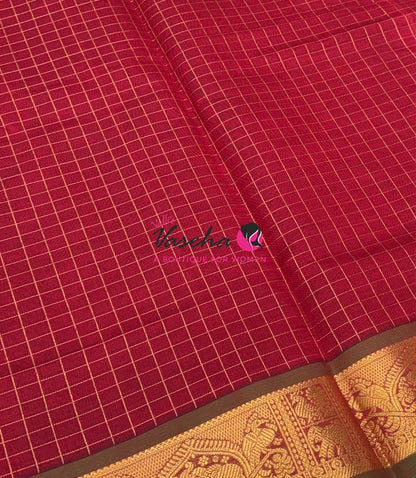 Semi Silk Cotton Saree - Checks Pattern - VVSSC019
