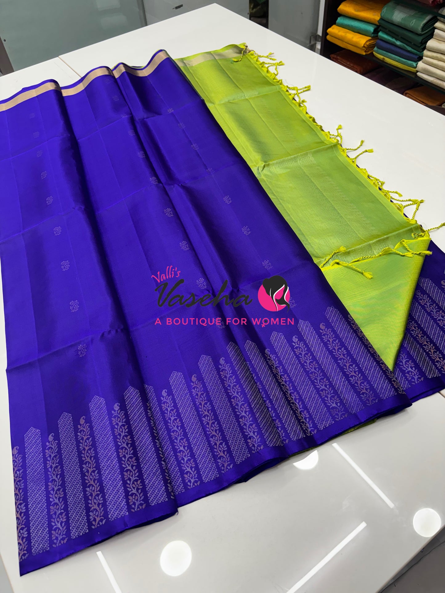 Pure Soft Silk Saree -  Blue & Green Shade - VVPSS086