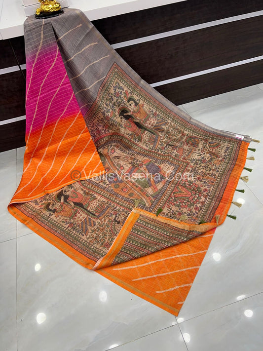 Semi Chanderi Saree - Fusion Of Bandhini & Madhubani- VVSCS002