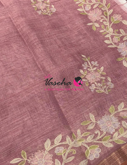 Linen Tissue Saree - Onion Pink Shade - VVLTS002