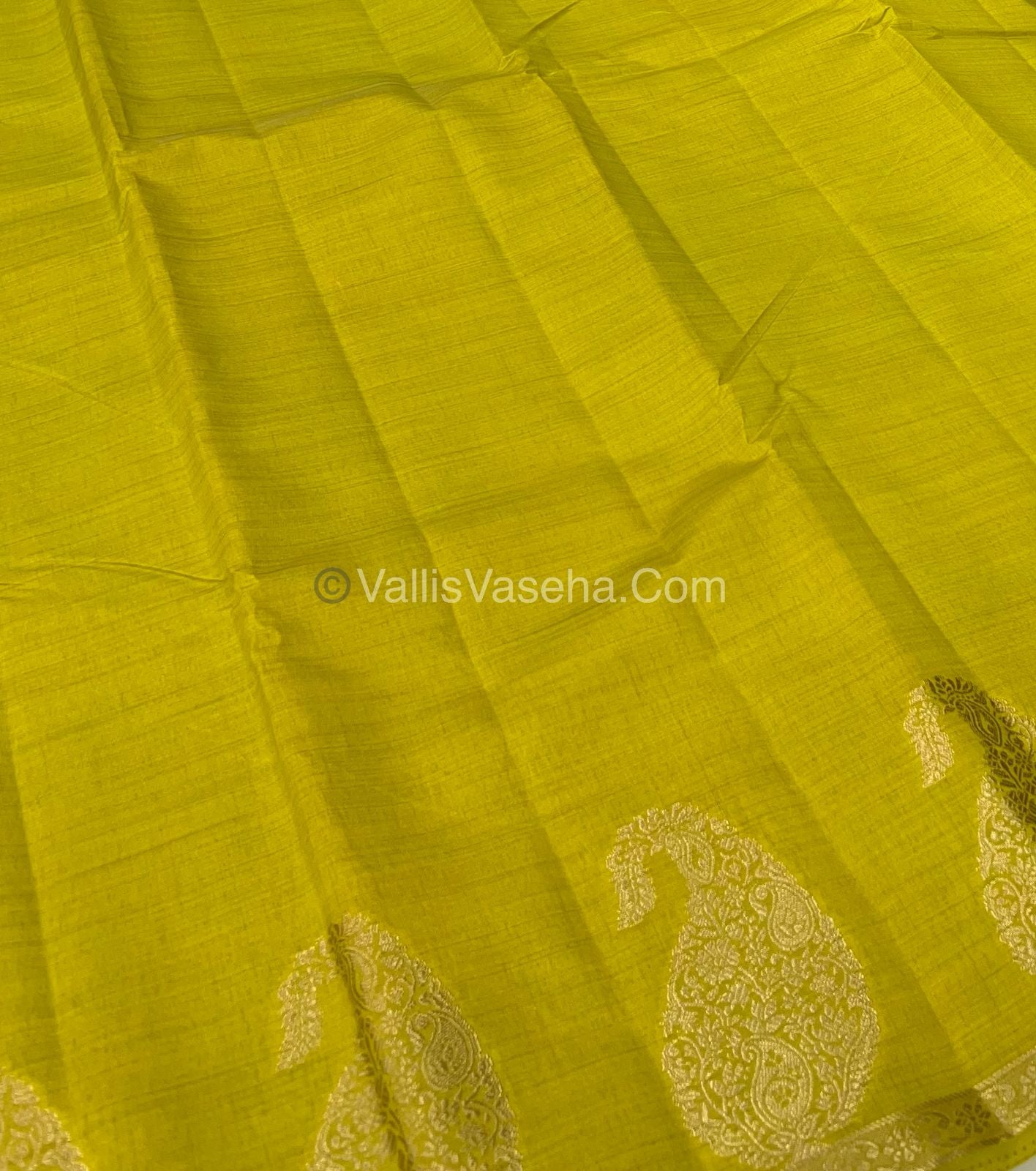 Semi Tussar Silk  - Lemon Green Shade - Small Mango Butta - VVSTS002