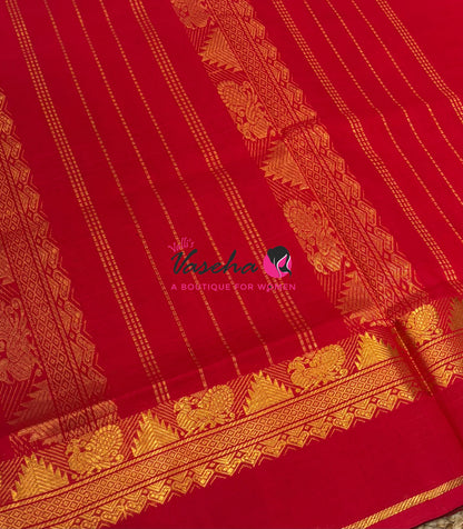 Pure Silk Cotton Saree - Green & Red Shade - VVPSC016
