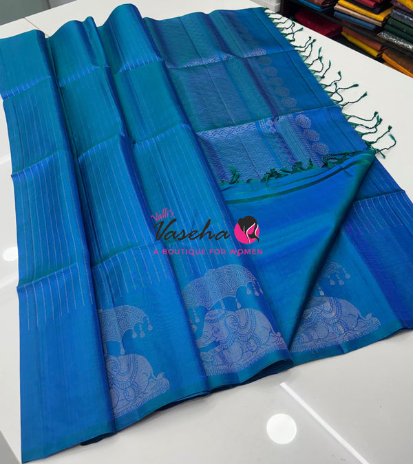 Pure Soft Silk Saree  - Peacock Blue Shade - VVPSS113