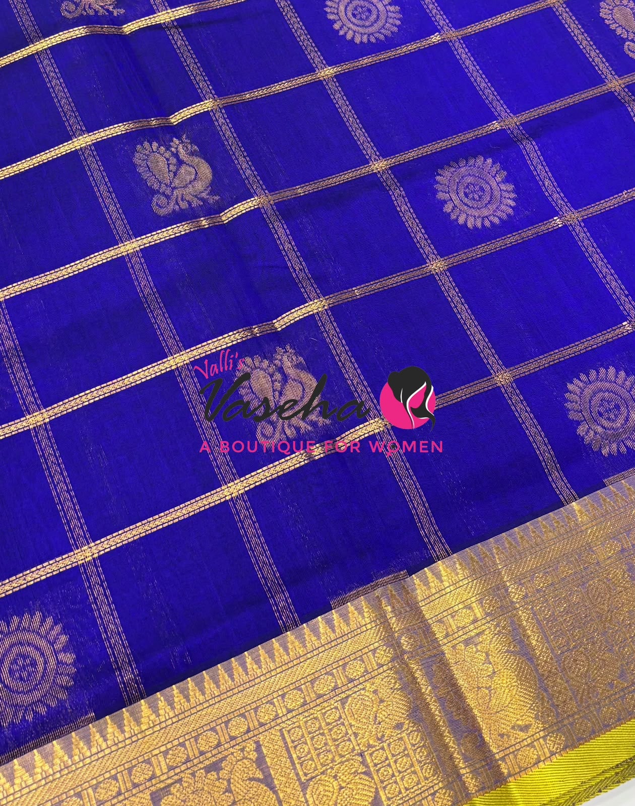 Pure Silk Cotton Saree - Mayil & Chakkaram Design - Blue With Pink Shade -VVMC003