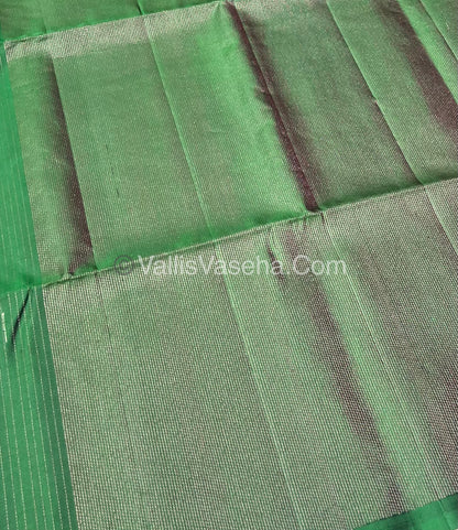 Pure Soft Silk Saree - Antique Zari - Border Less - Green - VVPSS037