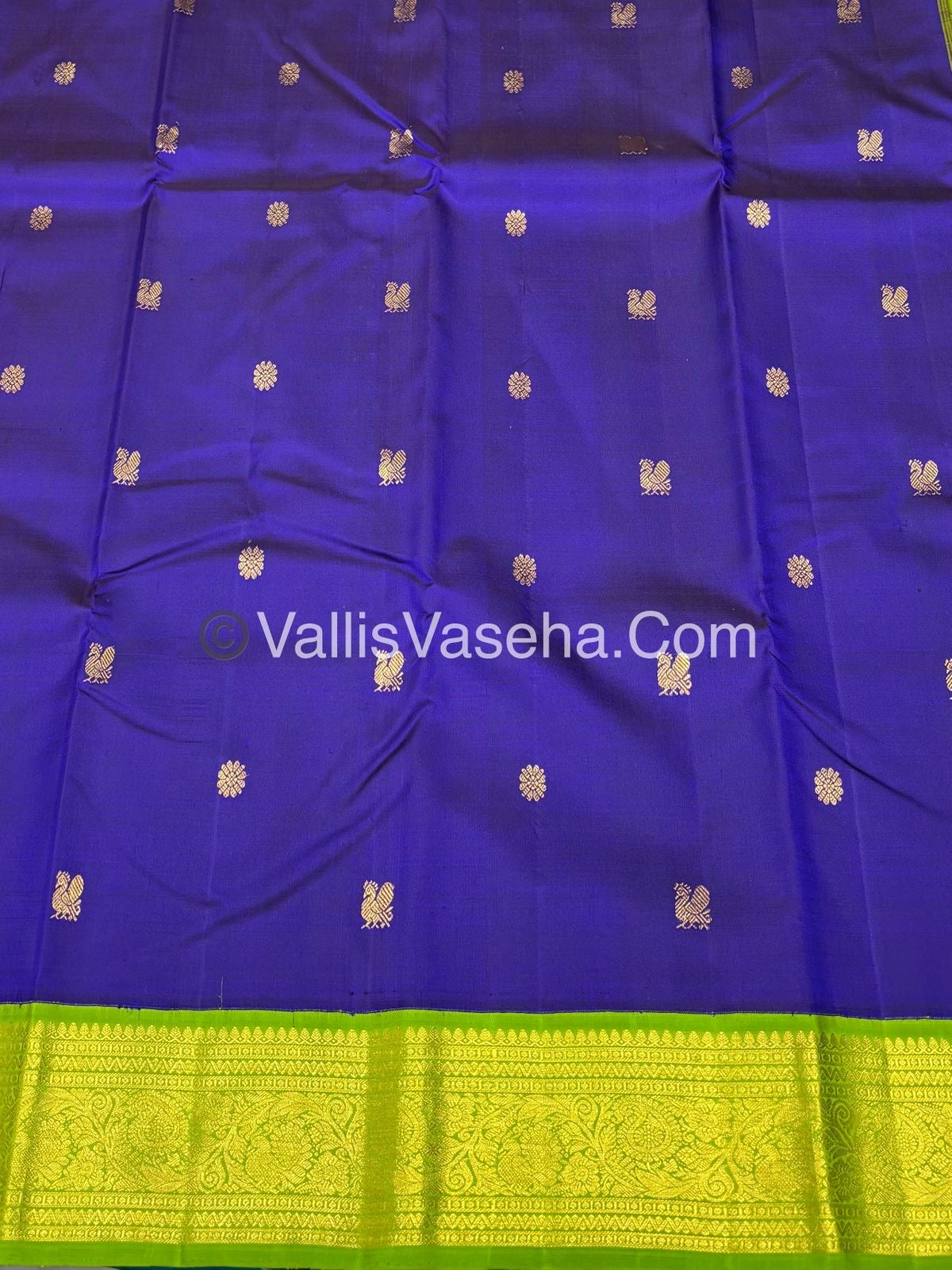 Pure Vintage Korvai Kanchipuram Silk Saree - Double Tone Blue & Green Combo - VVPS025