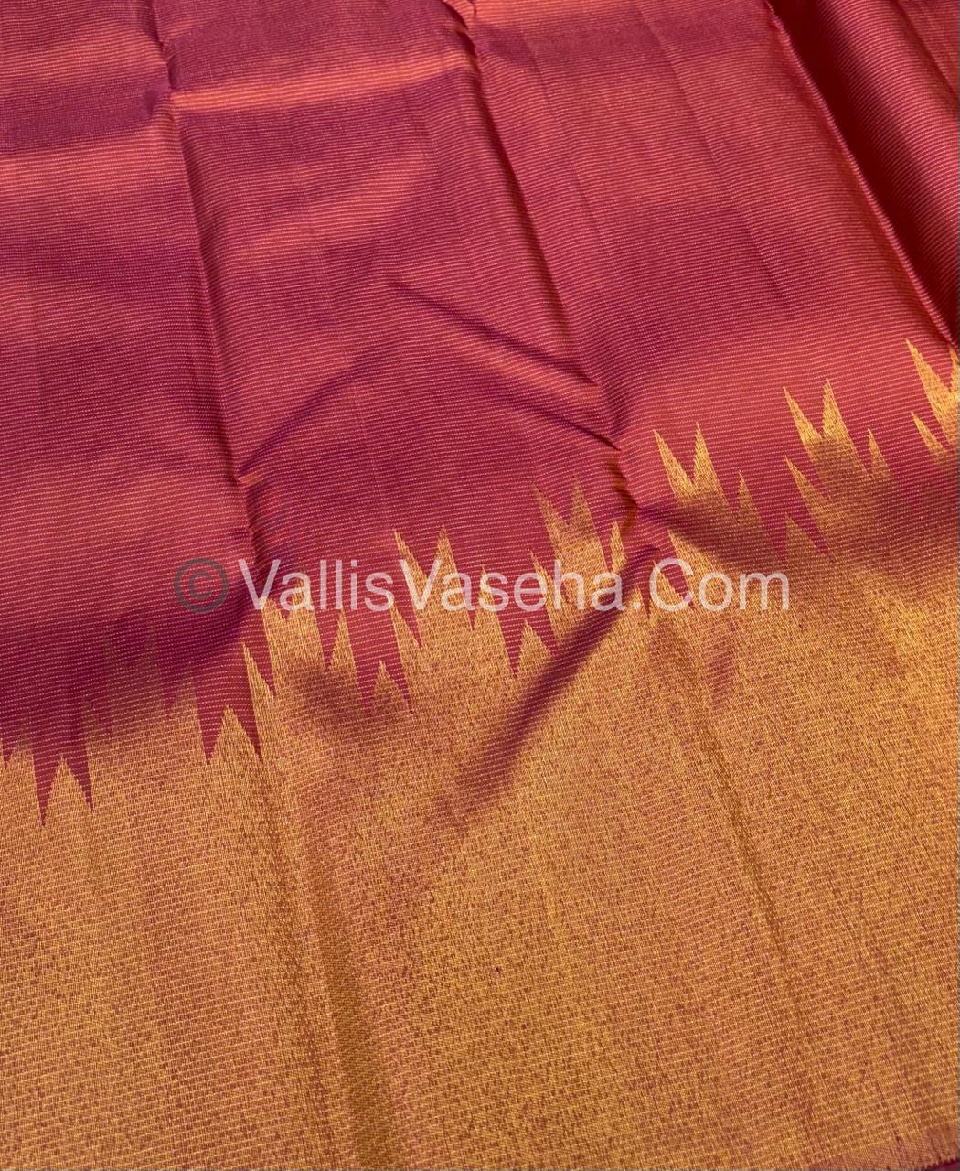 Pure Vintage Kanchipuram Silk Saree  - Raising Design - Peachish Pink Shade VVPS019