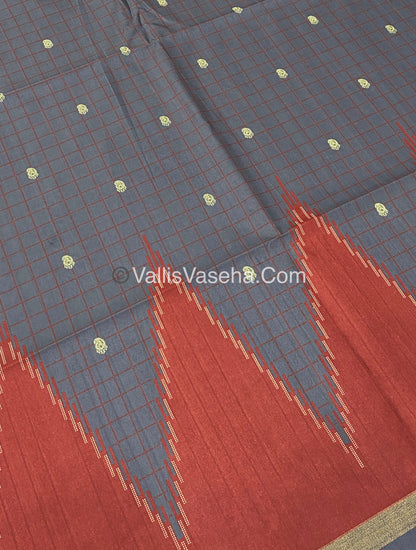Semi Chanderi Saree - Grey & Red Combo - VVSCS003