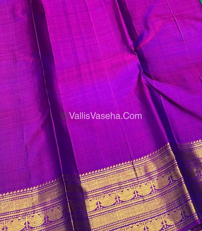Pure Kanchipuram Silk Saree - Double Tone Peacock Bluish Green with Purplish Pink Shade - VVPS014
