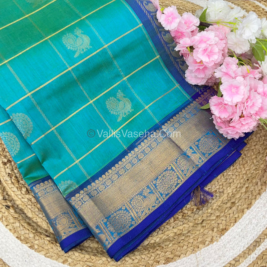 Pure Silk Cotton Saree - Mayil & Chakkaram Design - Blue With Blue - VVMC001