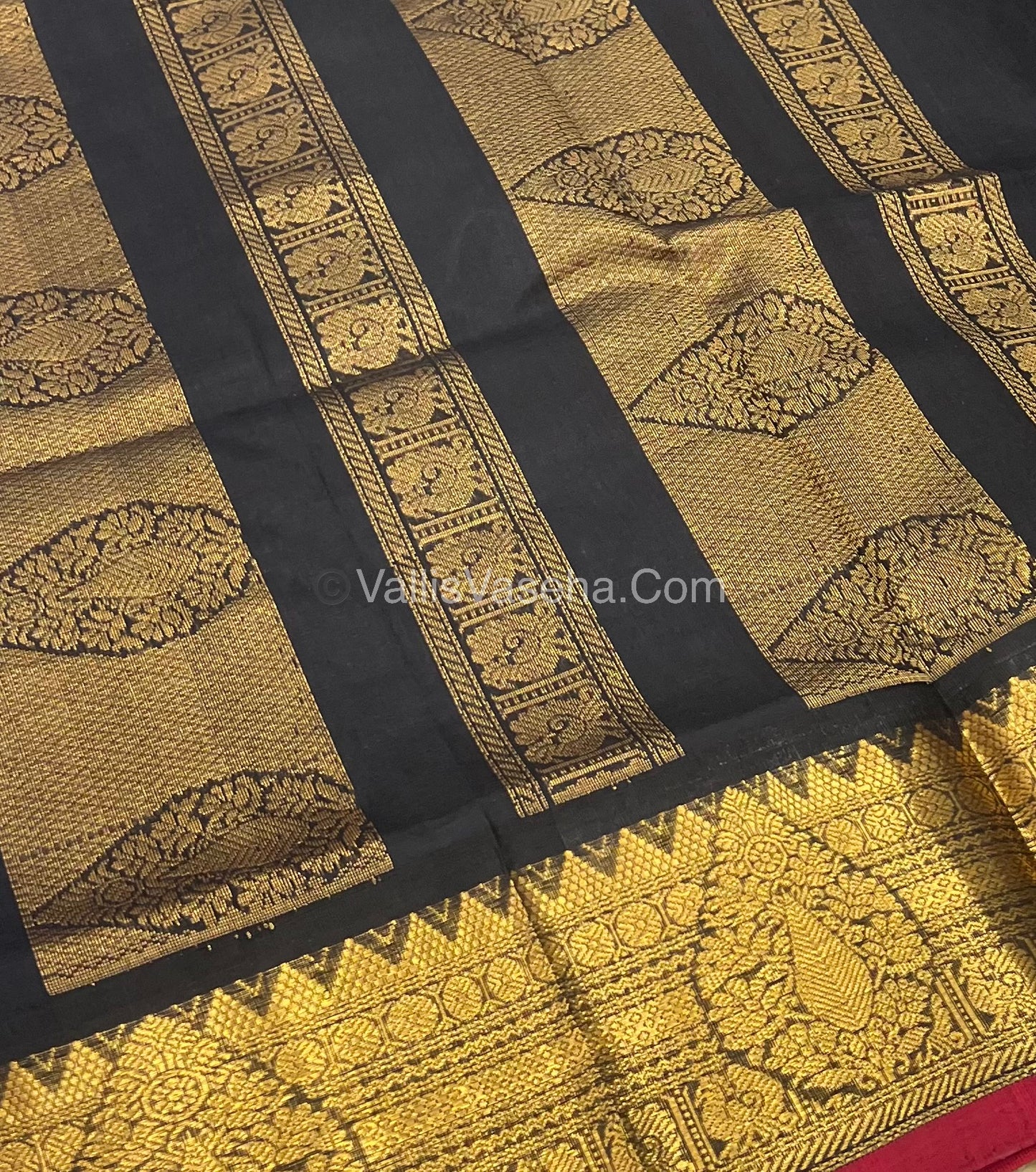Pure Korvai Silk Cotton Saree - Pink with Black - VVKSC019