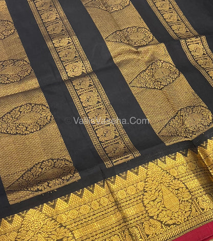 Pure Korvai Silk Cotton Saree - Pink with Black - VVKSC019