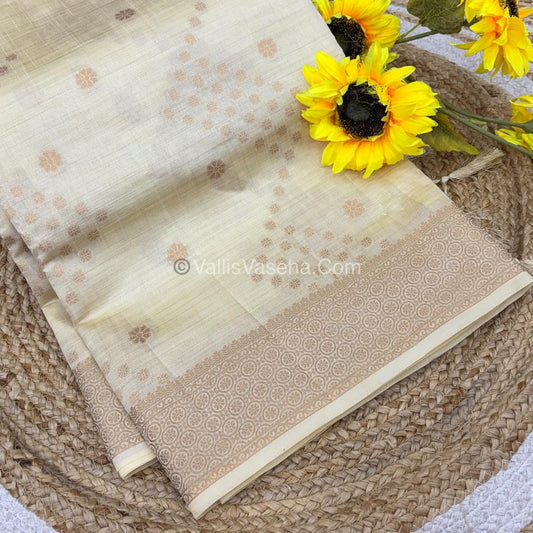 Semi Tussar Silk - Grand Pallu  - Cream Shade - VVSTS025