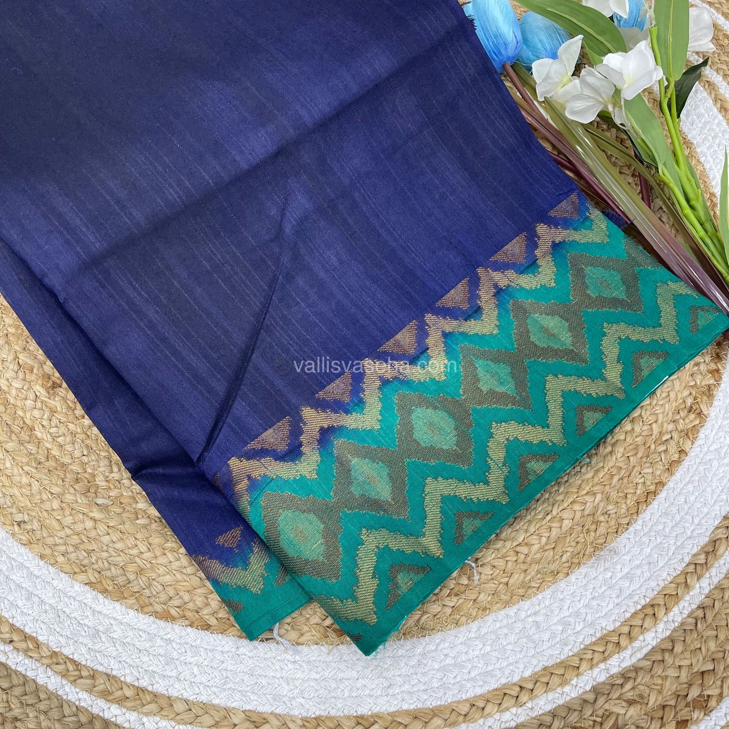 Bamboo Silk Saree  - Navy Blue With Ramar Blue Shade - VVBSS001