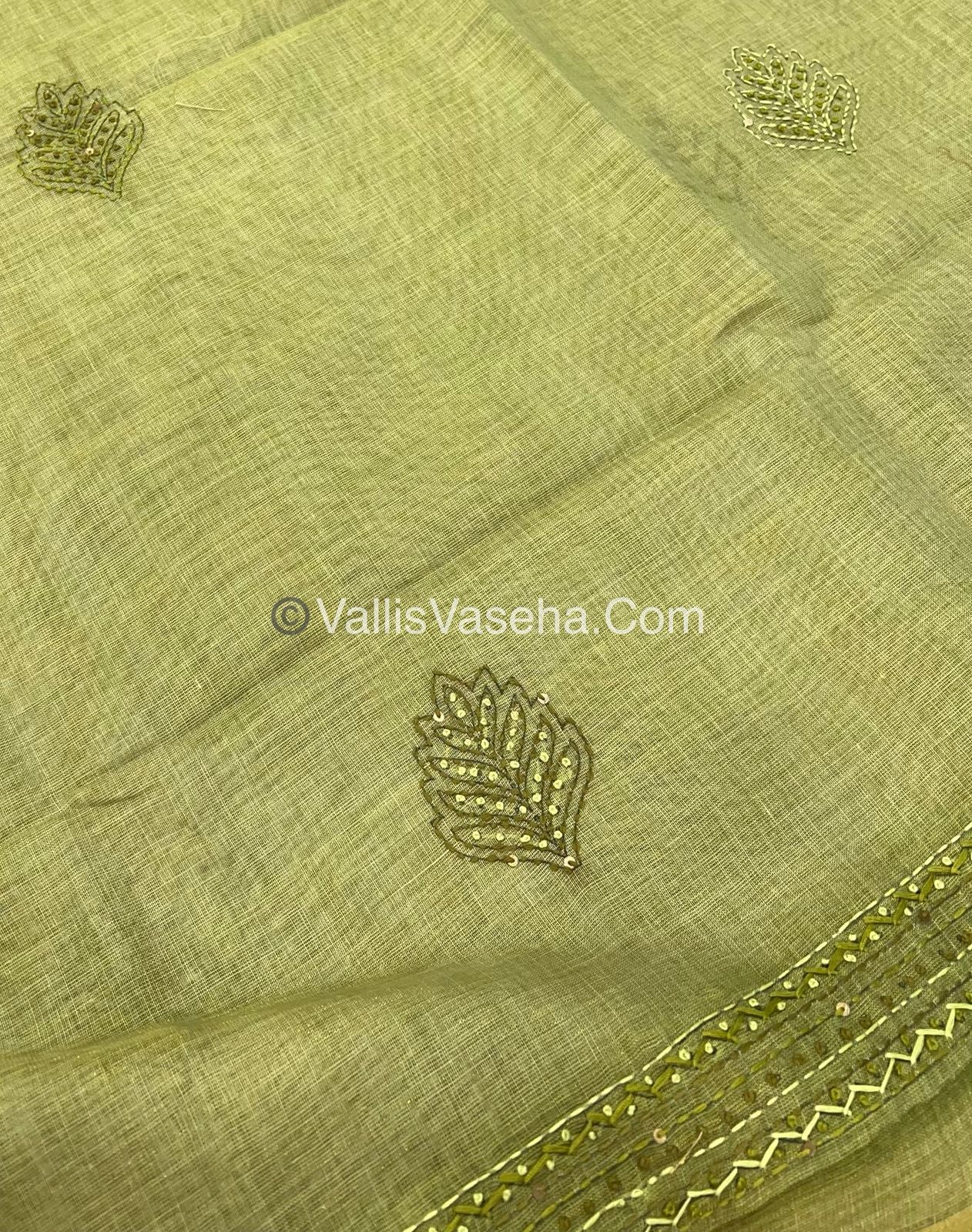 French Knot - Linen Tissue Saree -  Green shade - VVLFN004