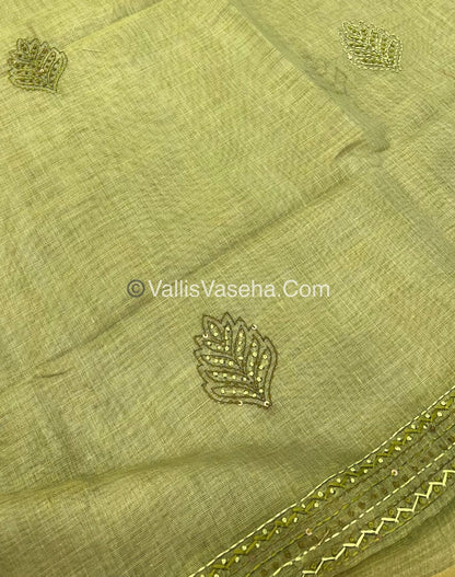 French Knot - Linen Tissue Saree -  Green shade - VVLFN004