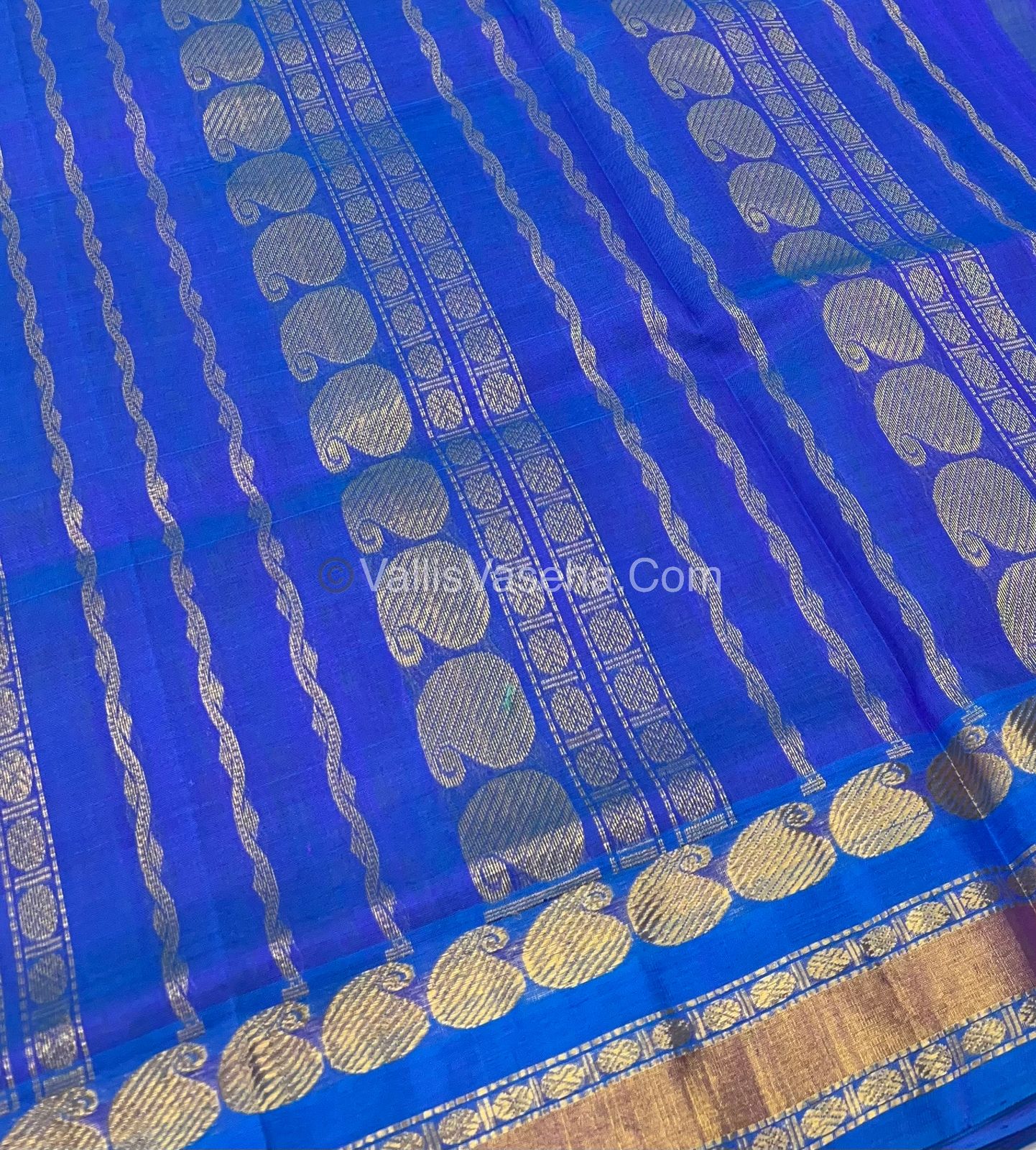 Pure Korvai Silk Cotton - Pista Green with Blue - Checks Pattern - VVKSC008