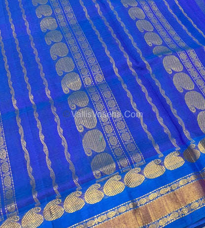 Pure Korvai Silk Cotton - Pista Green with Blue - Checks Pattern - VVKSC008