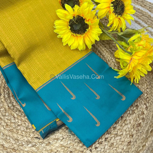 Semi Silk Saree - Kanchi Silk Style -  - Yellow with Blue - VVSSS005