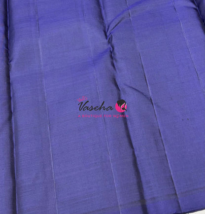 Pure Kanchipuram Silk Saree - Half & Half - Grey with Blue Shade - VVPS064