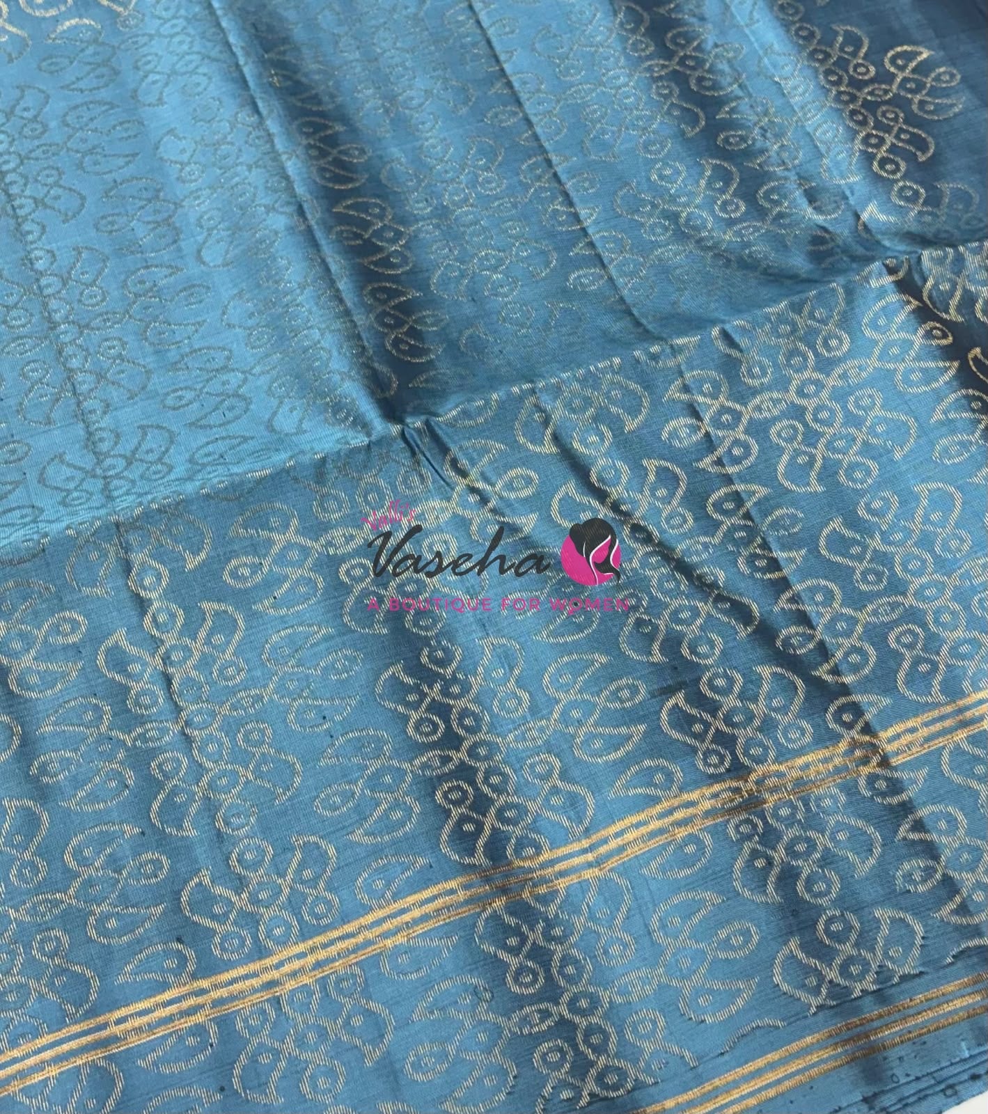 Pure Soft Silk Saree - (1.75 Warp) Kolam Design - Shade Of Green & Blue Shade - VVPSS074