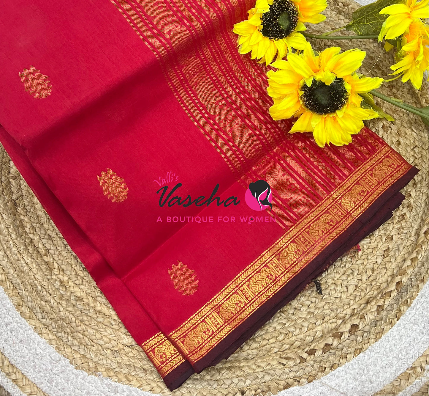 Pure Silk Cotton Saree - Retta Mayil Design - Red Shade - VVRMS001