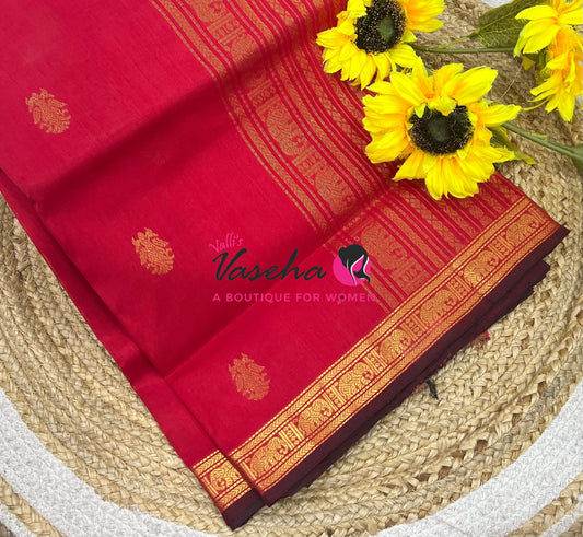 Pure Silk Cotton Saree - Retta Mayil Design - Red Shade - VVRMS001